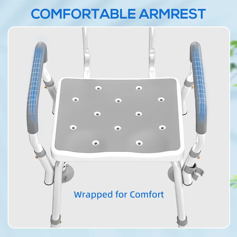 HOMCOM Adjustable Shower Chair with Arms Back and Padded Seat, Light Grey