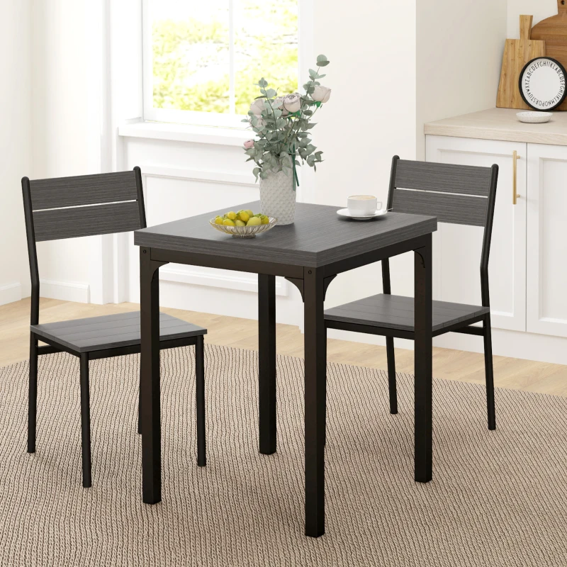 HOMCOM Dining Table Set for 2, 3 Piece Kitchen Table and Chairs with Metal Legs for Small Spaces, Grey Wood Effect