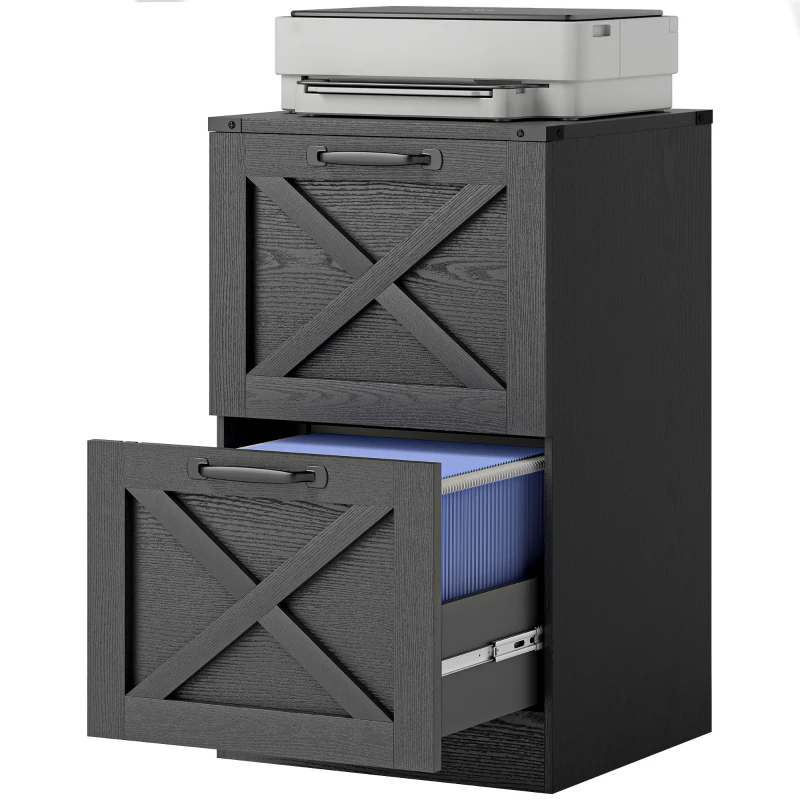HOMCOM 2 Drawer File Cabinet with Silent Slides, Vertical Farmhouse Filing Cabinet Fits Letter/A4 Size Home Office, Black