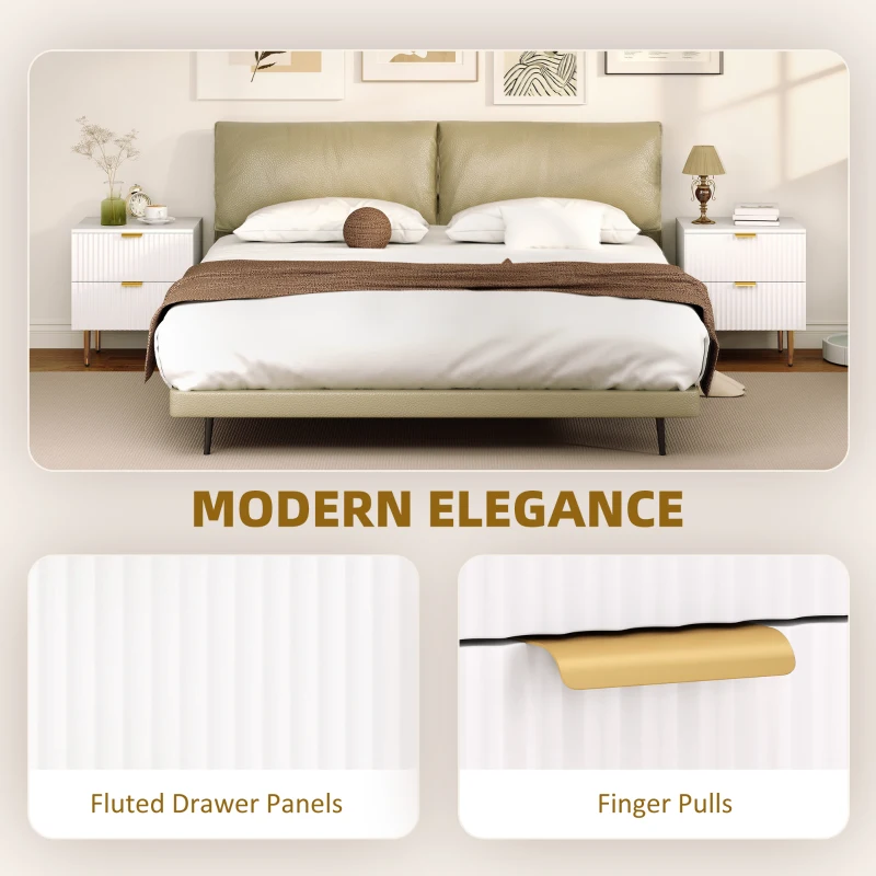 HOMCOM Bedside Table, Modern Nightstand with 2 Drawers, Side End Table with Metal Legs for Living Room, Bedroom, White