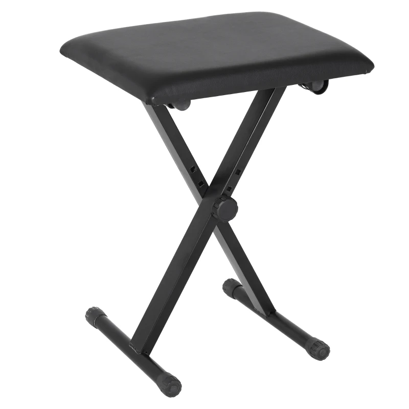 HOMCOM Adjustable Piano Bench, X-Style Folding Piano Stool with Padded Seat, Non-Slip Rubber Feet, Keyboard Chair, Black