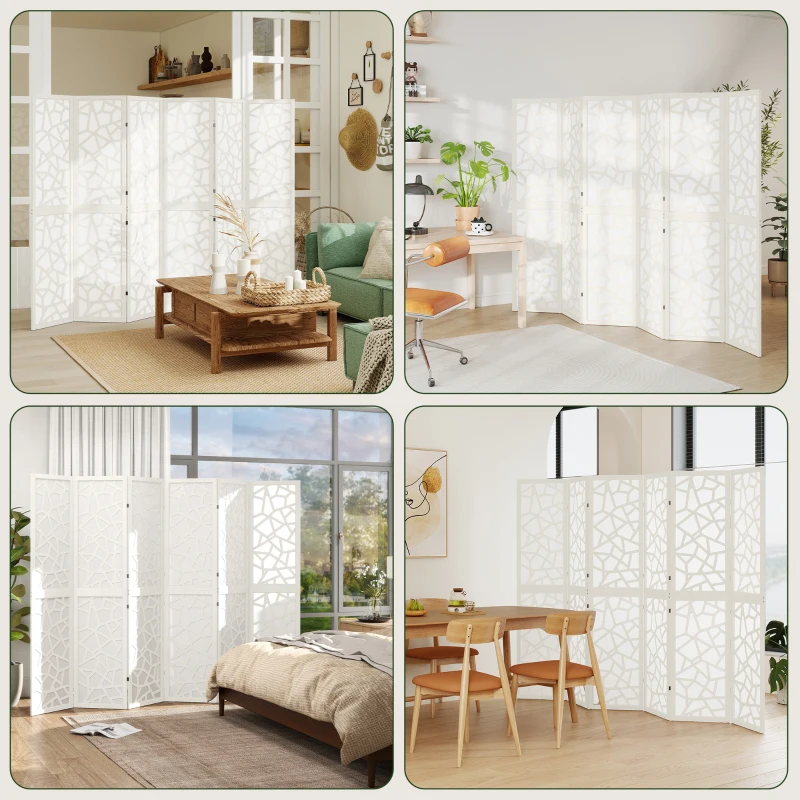 HOMCOM 6 Panel Room Divider, 5.6 FT Lightweight Folding Privacy Screen with Geometric Pattern for Living Room, Bedroom, White
