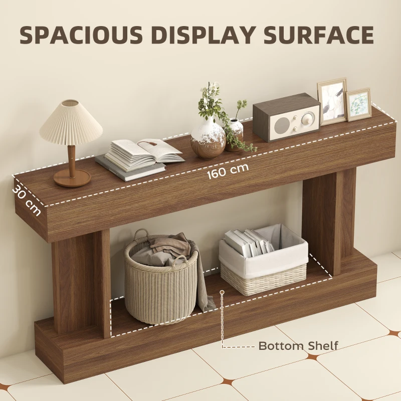 HOMCOM 63 Inch Long Console Table, Vintage Narrow Entryway Table with Storage Shelf for Living Room and Hallway, Dark Brown