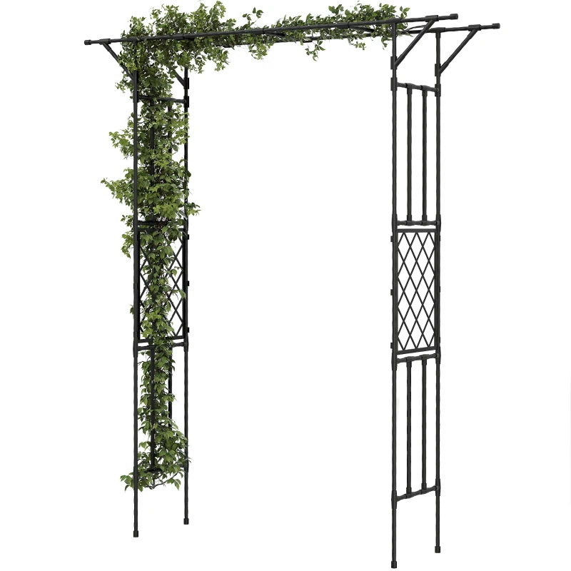 Outsunny Garden Arch, PE-Coated Steel Outdoor Trellis Arbor for Climbing Plants, Wedding Arch, 70.9" x 15.7" x 84.6", Black
