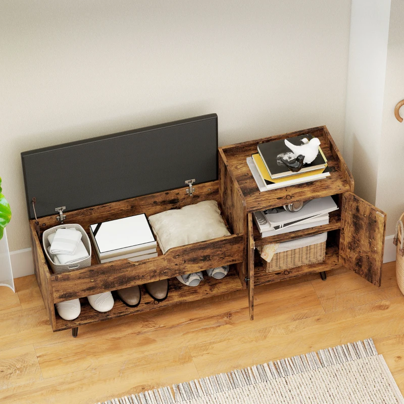 HOMCOM Storage Bench, Entryway Bench with Cushion, Hidden Storage, Compartments, Rustic Brown