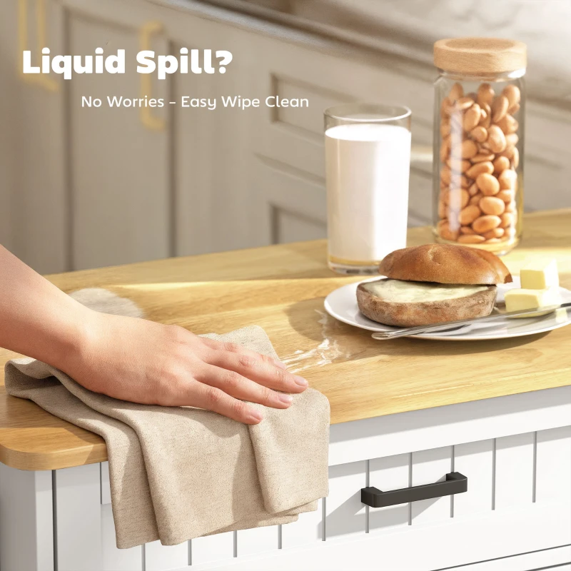 HOMCOM Kitchen Island Cart, Portable Kitchen Island Table with Charging Station, Rubber Wood Drop Leaf, Trash Storage, White