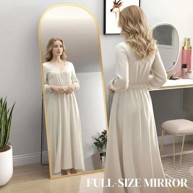 HOMCOM Arched Standing Mirror, 64" x 24" Full Length Mirror, Free Standing or Wall Mounted for Living Room, Bedroom, Gold