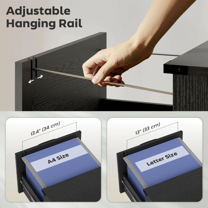 HOMCOM 2 Drawer File Cabinet with Silent Slides, Vertical Farmhouse Filing Cabinet Fits Letter/A4 Size Home Office, Black