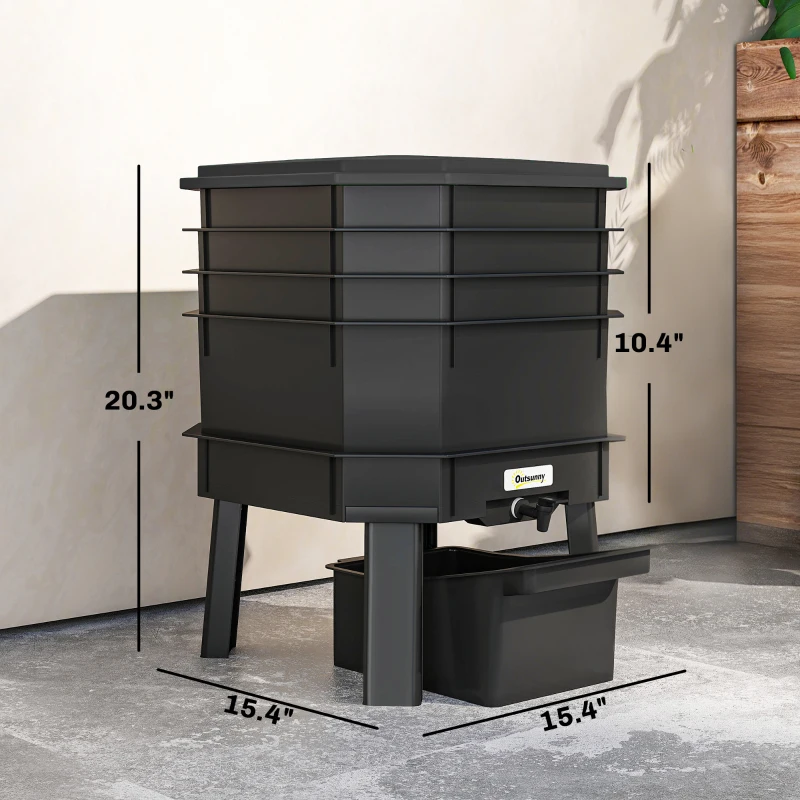 Outsunny 4-Tray Worm Composter Bin, 7.4 Gal Outdoor & Indoor Worm Composter for Recycling Food Waste, Black