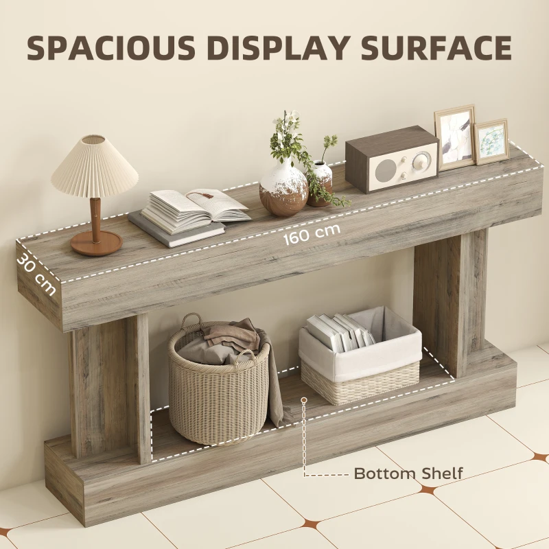 HOMCOM 63 Inch Long Console Table, Vintage Narrow Entryway Table with Storage Shelf for Living Room and Hallway, Light Brown
