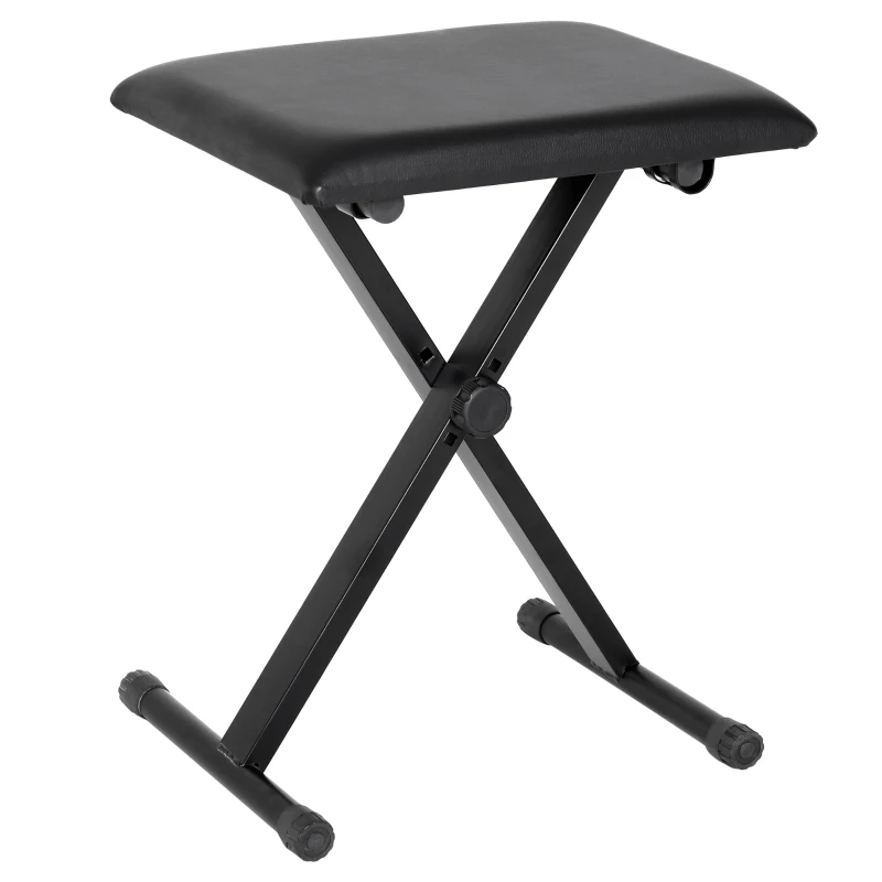 HOMCOM Adjustable Piano Bench, X-Style Folding Piano Stool with Padded Seat, Non-Slip Rubber Feet, Keyboard Chair, Black