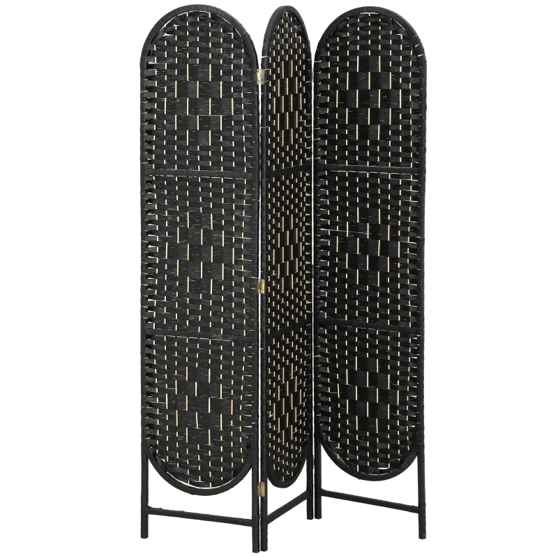 HOMCOM Bohemian Privacy Screen, Folding Room Divider with 3 Panels and Arched Top for Bedroom Living Room Office, Black