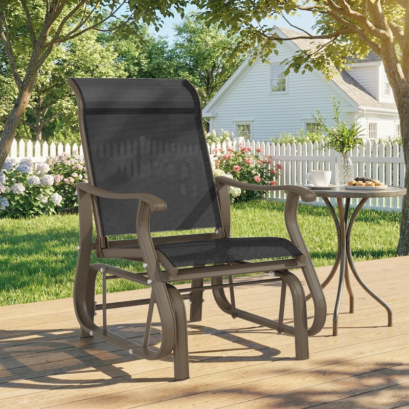 Outsunny Outdoor Glider Chair, Patio Glider with Steel Frame and Mesh Fabric, Outdoor Chair for Backyard, Garden, Porch, Black
