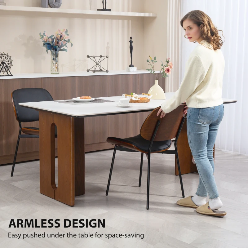 HOMCOM Dining Chairs Set of 2, Mid Century Modern Dining Room Chairs with Bentwood Back and Metal Legs for Kitchen Living Room