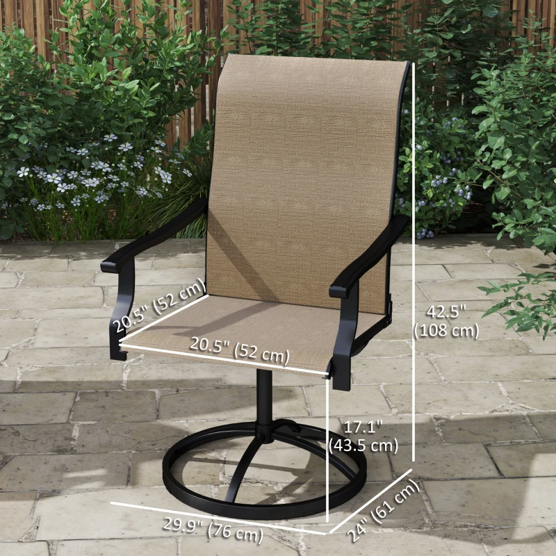 Outsunny Outdoor Swivel Dining Chairs Set of 2, High Back Swivel Chairs with All Weather Mesh for Deck, Backyard, Poolside, Brown