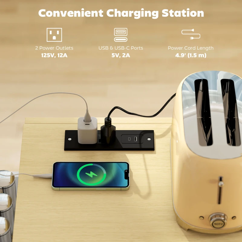 HOMCOM Kitchen Island Cart with Power Outlet & Drop Leaf, 55" Rolling Kitchen Island on Wheels with Storage, White