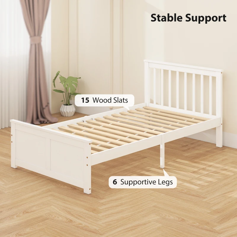 HOMCOM Pine Twin Bed Frame, Wood Storage Bed Frame with Drawers, Wood Slat Support, No Box Spring Needed, Easy Assembly, White