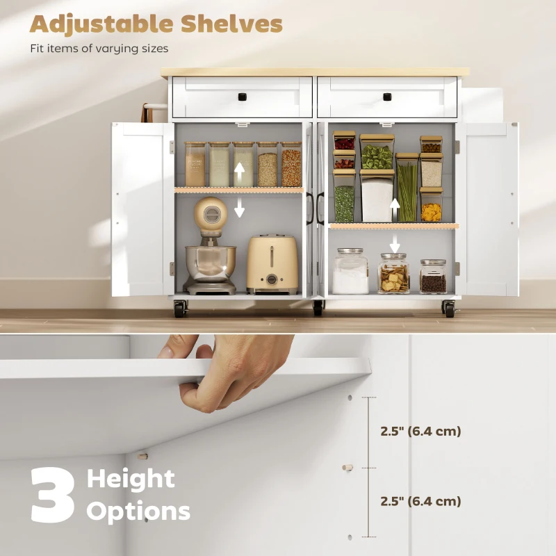 HOMCOM Kitchen Island with Storage, Rolling Kitchen Cart with Charging Station, Drop Leaf, Spice Rack, Towel Rack, Drawers