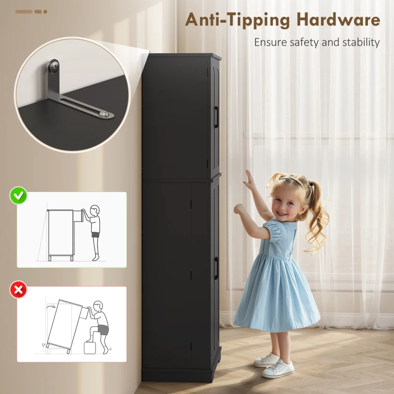 HOMCOM Tall Pantry Cabinet, 64" Storage Cabinet with Adjustable Shelves and 8 Door Spice Racks for Kitchen, Dining Room, Black