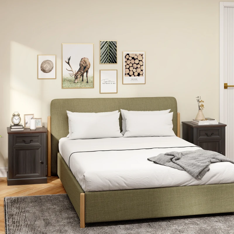 HOMCOM Side Table Set of 2, End Tables with Drawer and Cabinet, Nightstands for Small Spaces, Living Room, Black