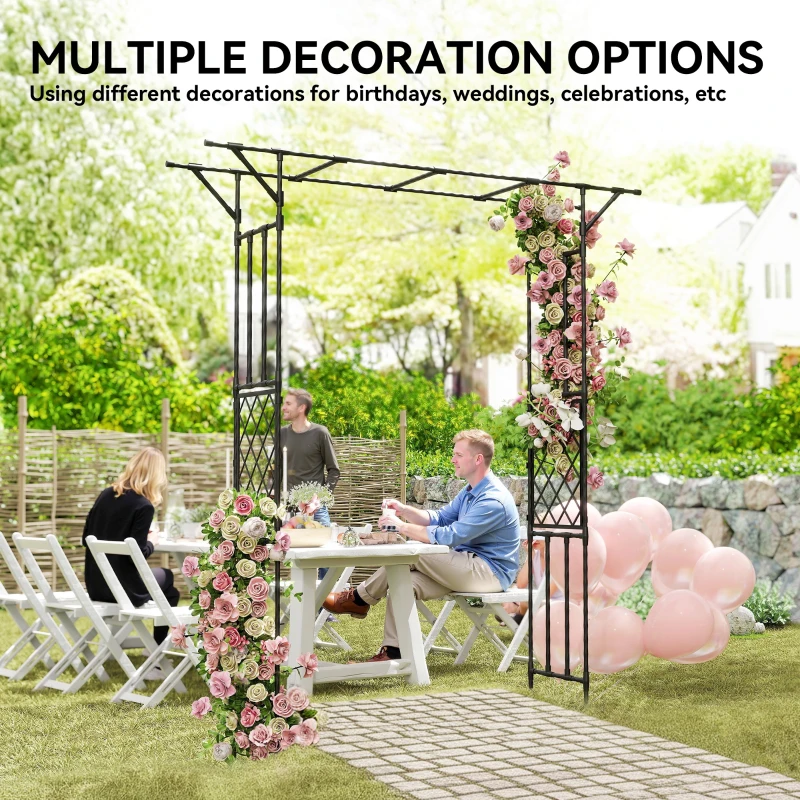 Outsunny Garden Arch, PE-Coated Steel Outdoor Trellis Arbor for Climbing Plants, Wedding Arch, 70.9" x 15.7" x 84.6", Black