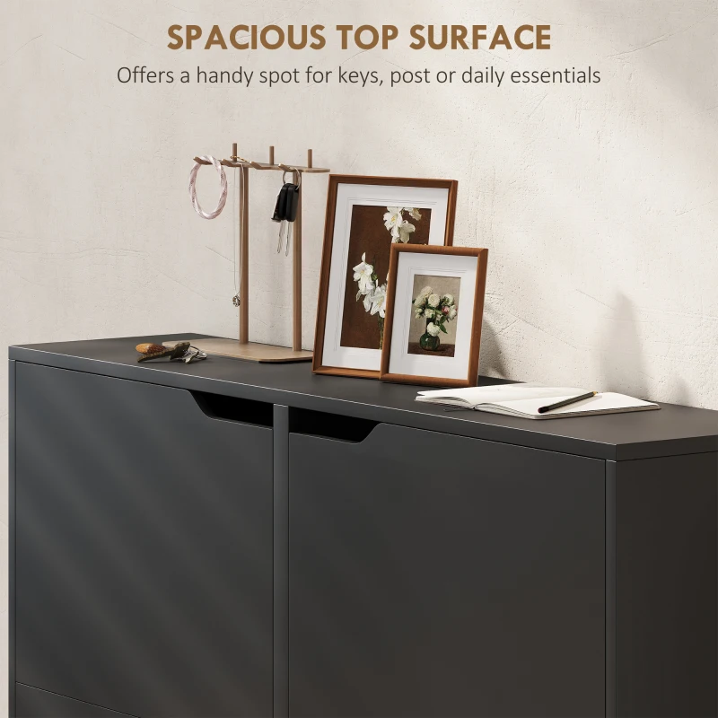 HOMCOM Narrow Shoe Cabinet, Shoe Storage Cabinet with 4 Flip Drawers and Adjustable Shelves for 16 Pairs of Shoes, Black