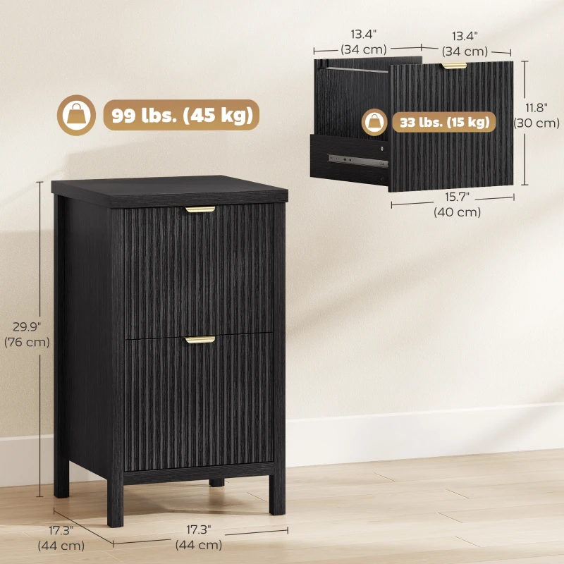 HOMCOM 2 Drawer File Cabinet with Silent Slides, Vertical Modern Filing Cabinet Fits Letter/A4 Size Home Office, Black