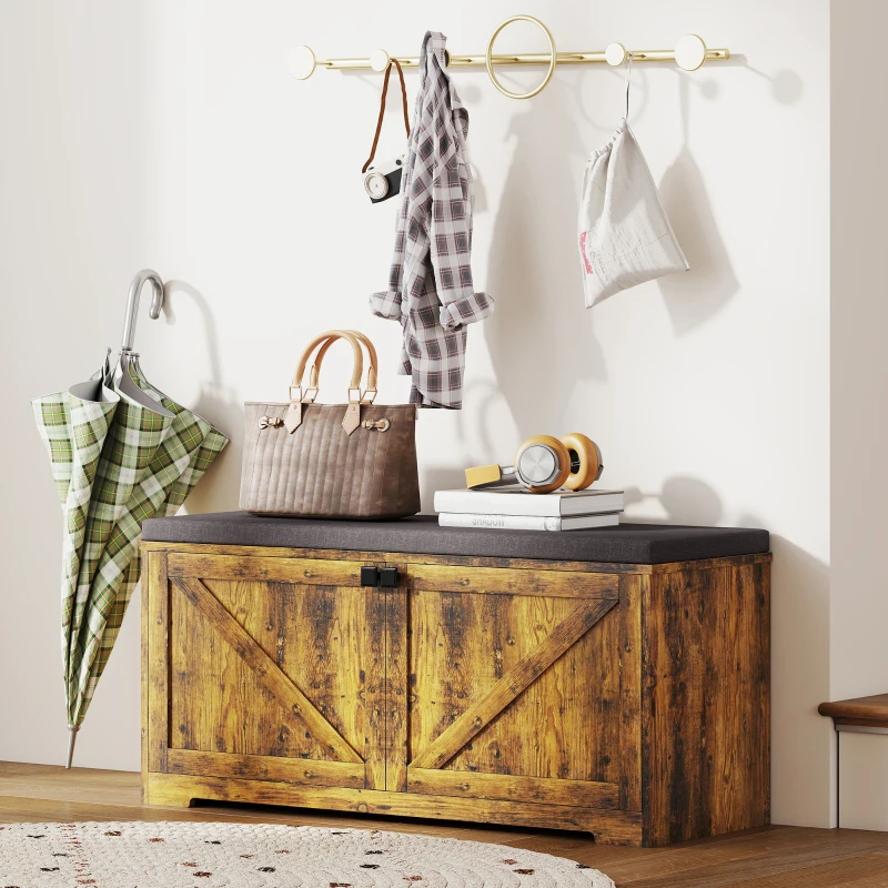 HOMCOM Shoe Storage Bench with Padded Seat, Entryway Bench Holds up to 352 lb, Shoe Organizer, 8 Pairs, Rustic Brown