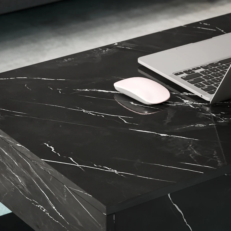 HOMCOM Coffee Table with Adjustable LED Lights, Center Table with 2 Drawers, Open Shelf, Remote, High Gloss Marble-Effect Black