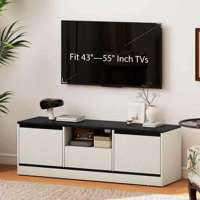 HOMCOM TV Stand for 43-55 Inch TV,  Entertainment Center w/ Cabinets, Shelf, Drawer and Cable Management for Living Room, White