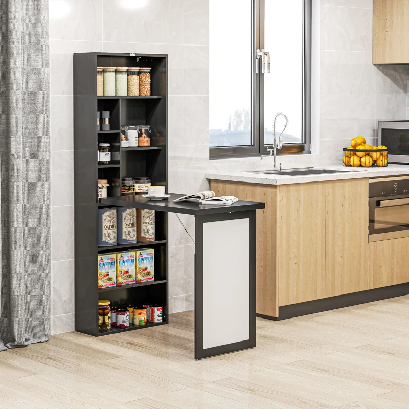 HOMCOM Fold-out Convertible Office Desk, Wall Mount Computer Desk with Whiteboard and Side Shelf, Black