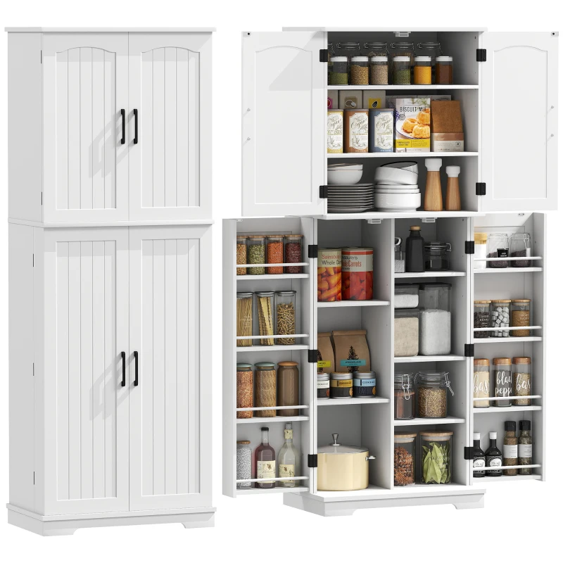 HOMCOM Tall Pantry Cabinet, 64" Storage Cabinet with Adjustable Shelves and 8 Door Spice Racks for Kitchen, Dining Room, White