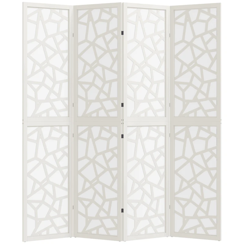 HOMCOM 4 Panel Room Divider, 5.6 FT Lightweight Folding Privacy Screen with Geometric Pattern for Living Room, Bedroom, White