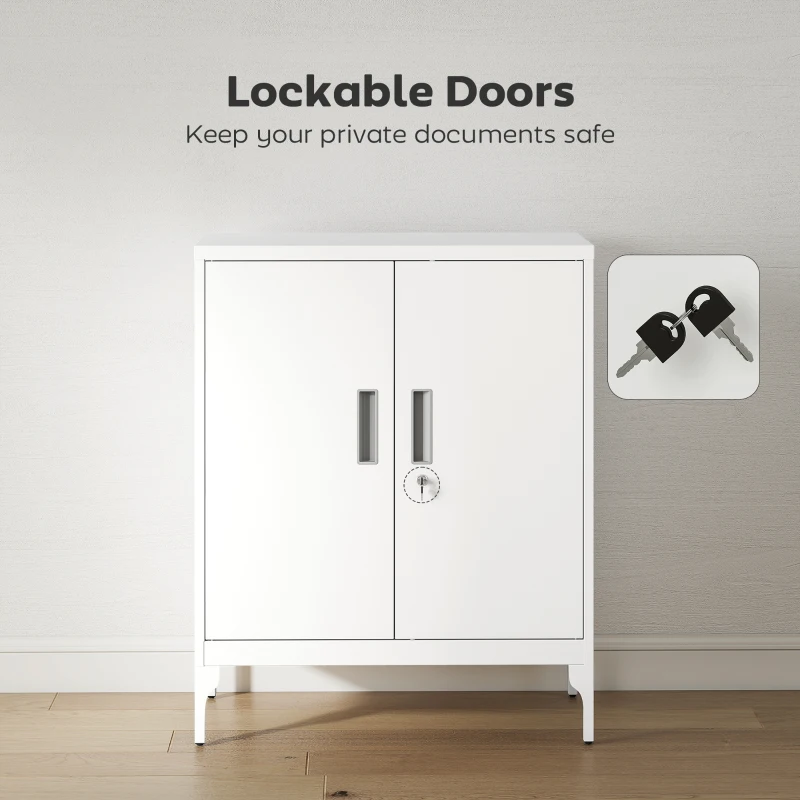 HOMCOM Office Storage Cabinet with Lock, Filing Cabinet with Adjustable Shelves and Doors for Home Office, Garage, White