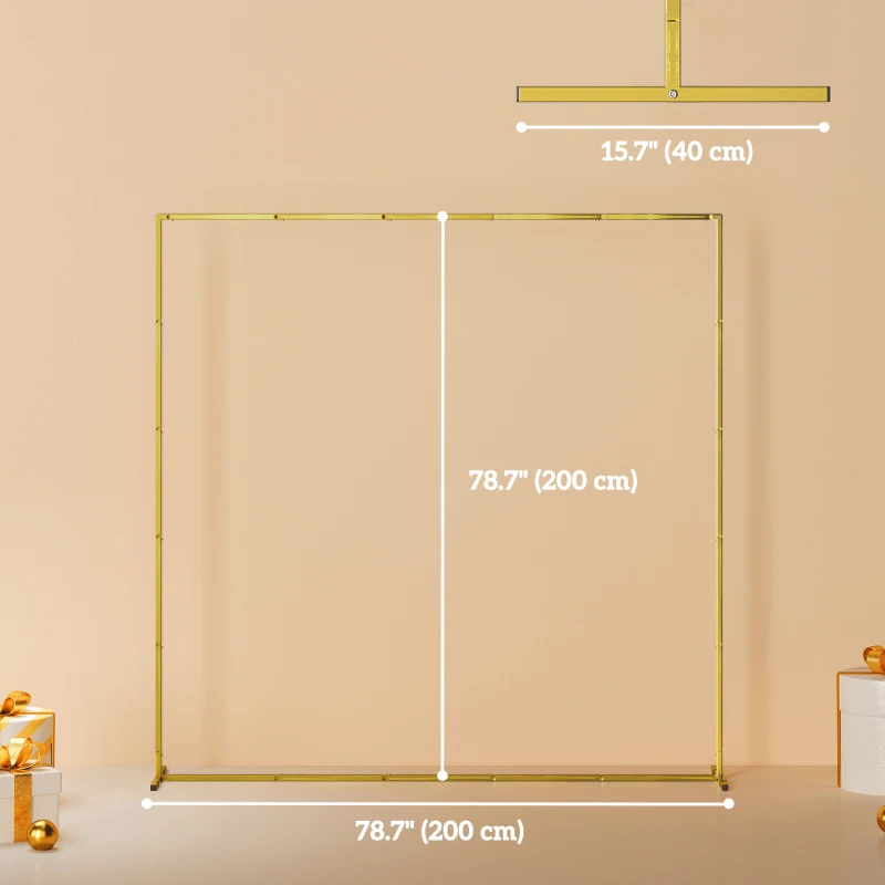 Outsunny Wedding Arch Backdrop Stand, Square Wedding Arch with U-shaped Stakes, 6.6 FT Gold Metal Arch Frame