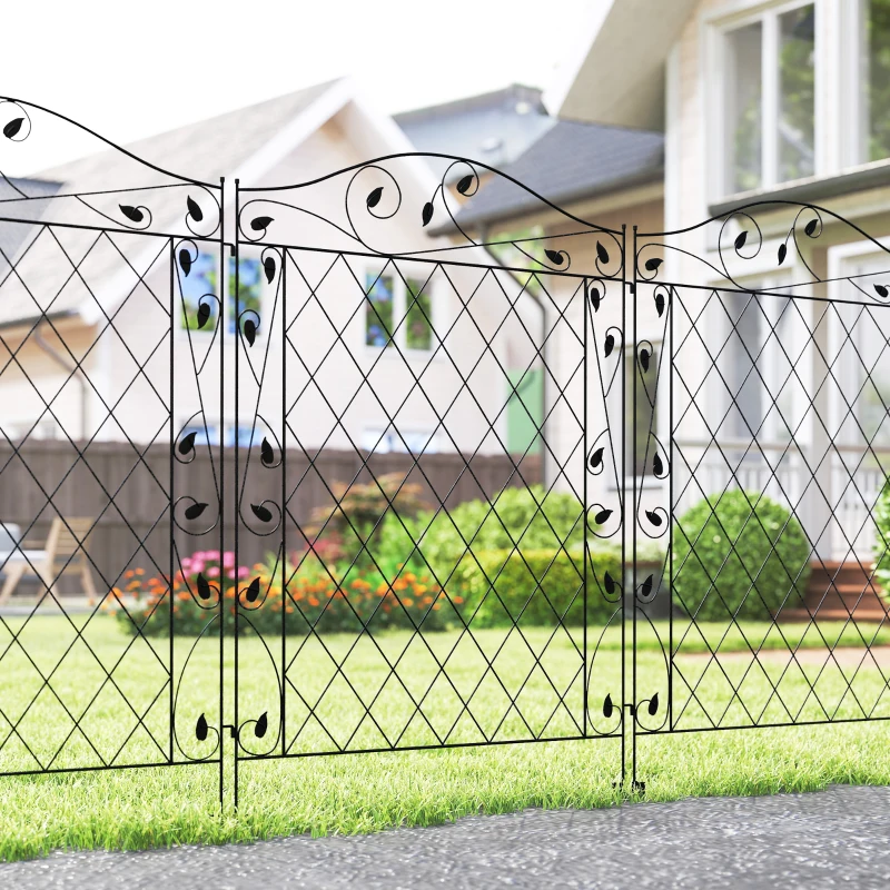 Outsunny Garden Fence, 4 Pack Steel Fence Panels, 11.5' L x 43" H, Rust-Resistant Decorative Border Flower Edging for Yard, Landscape, Patio, Outdoor Decor, Wavey Vines
