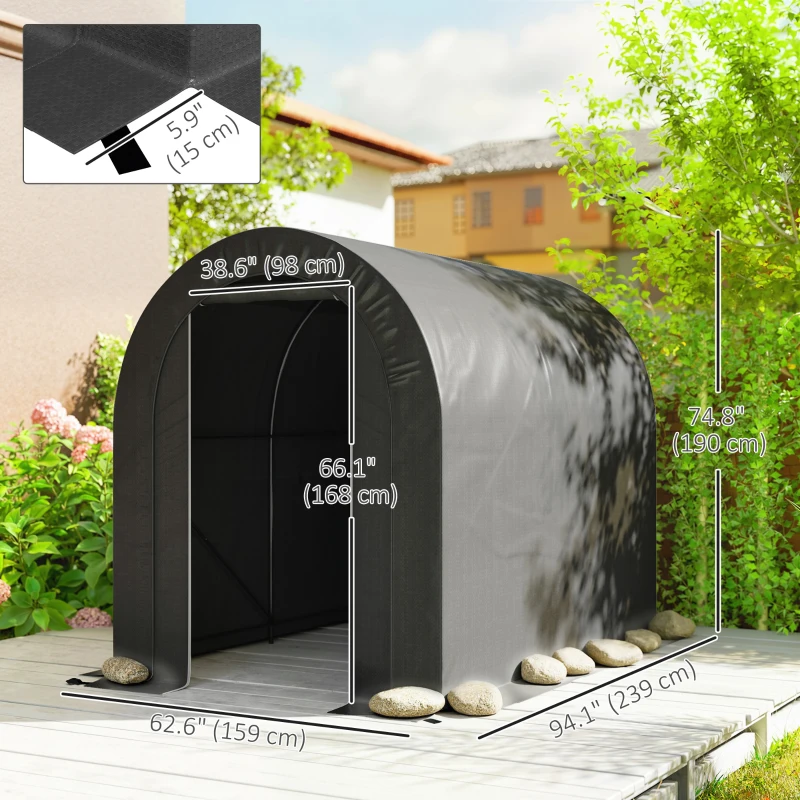 Outsunny 5' x 8' Outdoor Storage Shed, Heavy Duty Galvanized Steel Portable Shed for Bike, Motorcycle, Garden Tools, Black