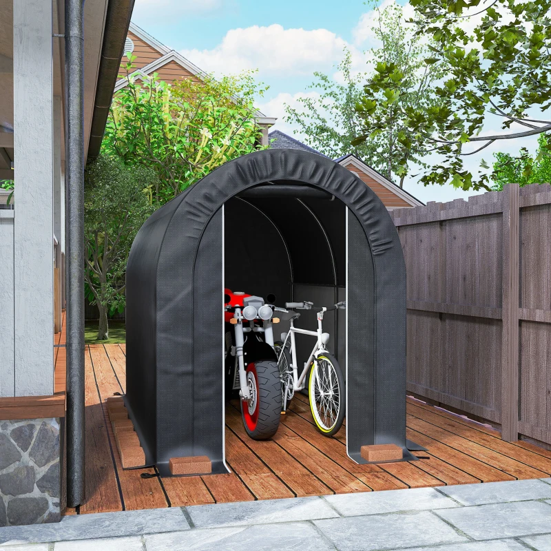 Outsunny 5' x 8' Outdoor Storage Shed, Heavy Duty Galvanized Steel Portable Shed for Bike, Motorcycle, Garden Tools, Black