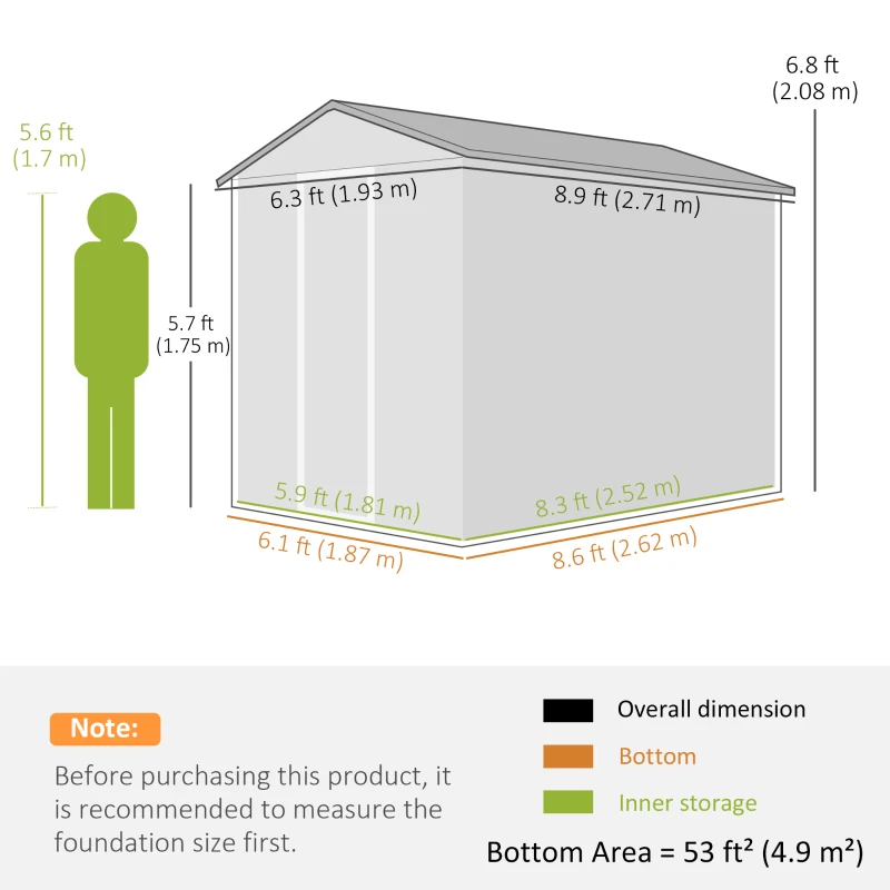 Outsunny 9' x 6' Garden Shed, Outdoor Storage Patio Shed w/ Sloped Roof, Lockable Door for Patio Lawn, Green