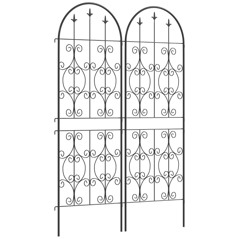 Outsunny Set of 2 Metal Garden Trellis, Decorative Trellis Panels, Scrollwork Design, 150 x 50 cm, Black