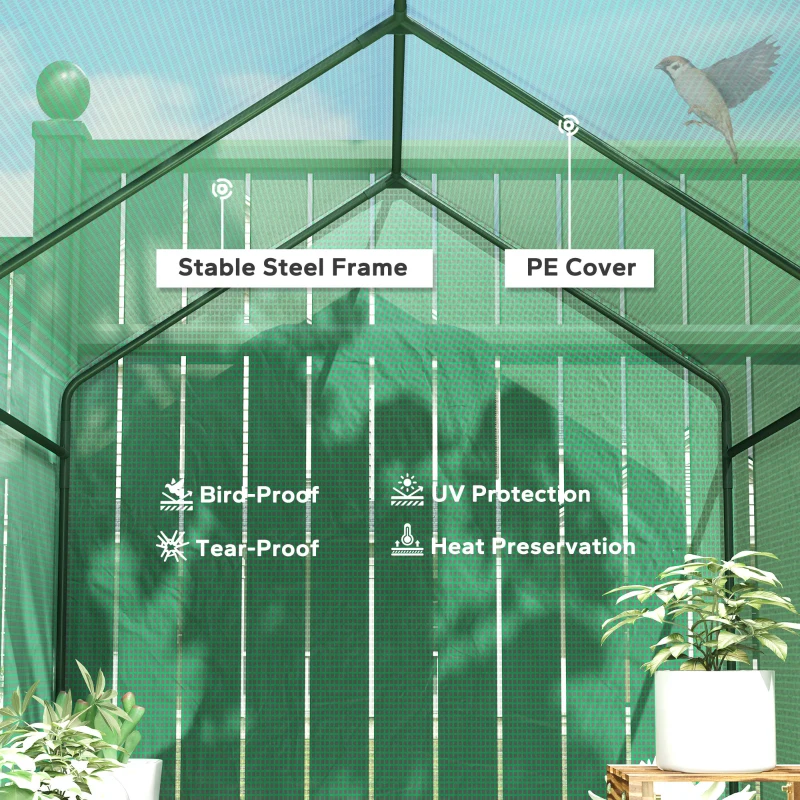 Outsunny Walk-in Greenhouse Outdoor Portable Plant Flower Growth Warm House with Roll-up Door, 73" x 47" x 75", Green