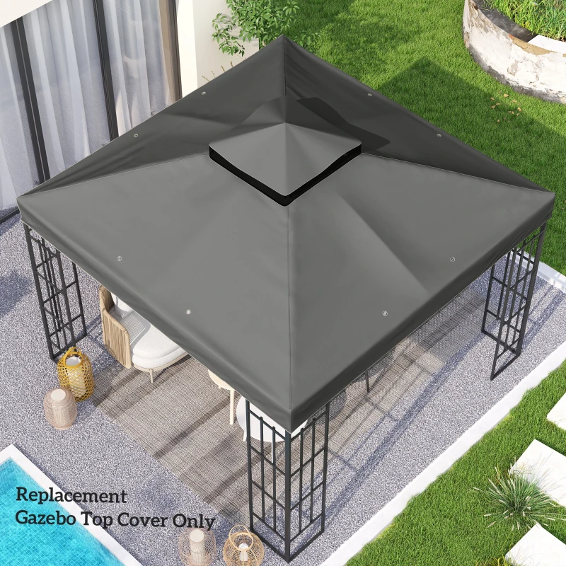 Outsunny 10' x 10' Gazebo Canopy Replacement Cover, 2-Tier Garden Gazebo Roof Replacement, UPF30+, TOP COVER ONLY, Dark Grey