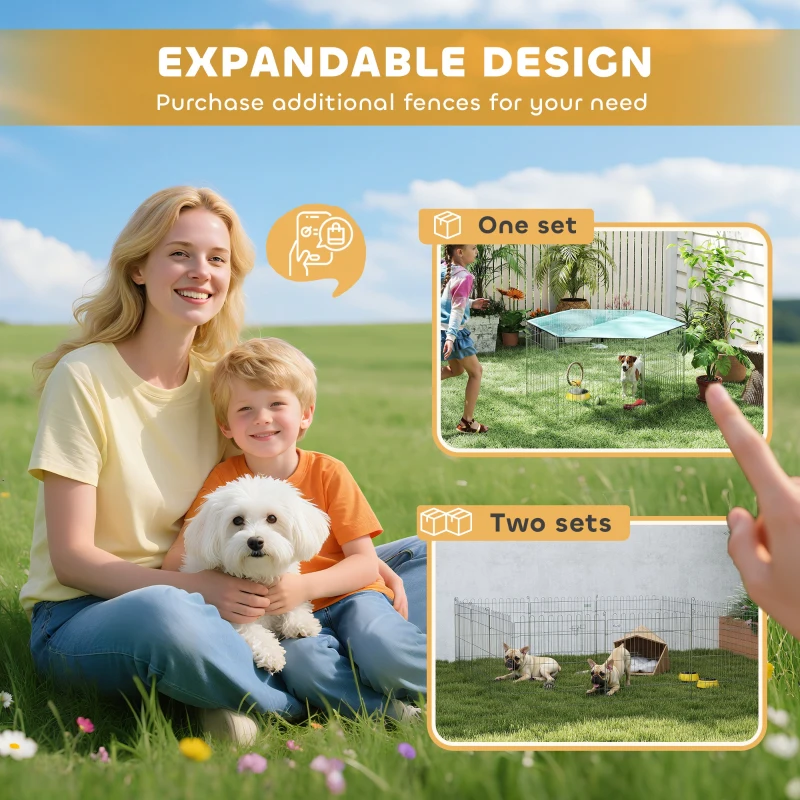 PawHut Foldable Pet Playpen with Top Cover, Portable Heavy Duty Dog Pen for Dogs, Cats, Chickens, Rabbits, 6 Pannels Dog Fence Outdoor/Indoor