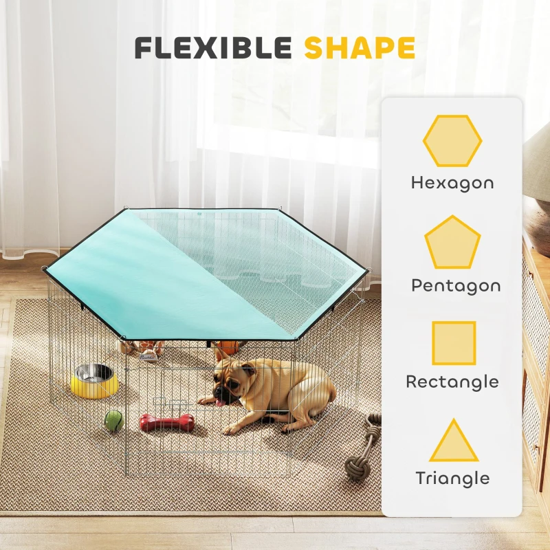 PawHut Foldable Pet Playpen with Top Cover, Portable Heavy Duty Dog Pen for Dogs, Cats, Chickens, Rabbits, 6 Pannels Dog Fence Outdoor/Indoor