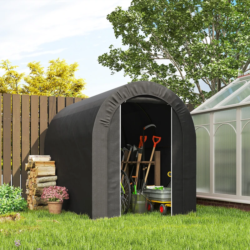 Outsunny 5' x 8' Outdoor Storage Shed, Heavy Duty Galvanized Steel Portable Shed for Bike, Motorcycle, Garden Tools, Black