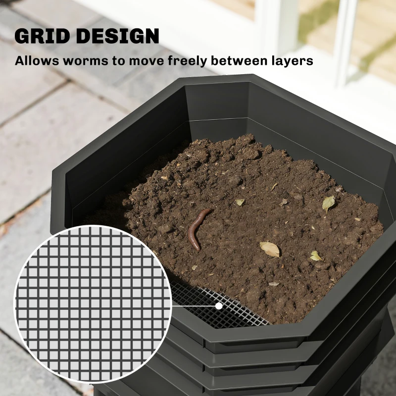 Outsunny 4-Tray Worm Composter Bin, 7.4 Gal Outdoor & Indoor Worm Composter for Recycling Food Waste, Dark Green