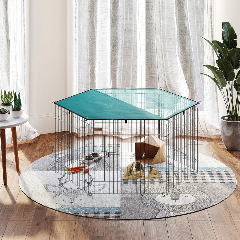 PawHut Foldable Pet Playpen with Top Cover, Portable Heavy Duty Dog Pen for Dogs, Cats, Chickens, Rabbits, 6 Pannels Dog Fence Outdoor/Indoor