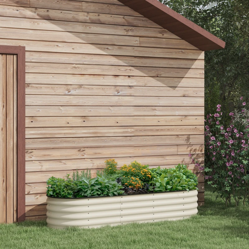 Outsunny 6.5 x 2 x 1.5 FT Galvanized Steel Raised Garden Bed, Metal Garden Bed Planter Box with Safety Edging, Cream White