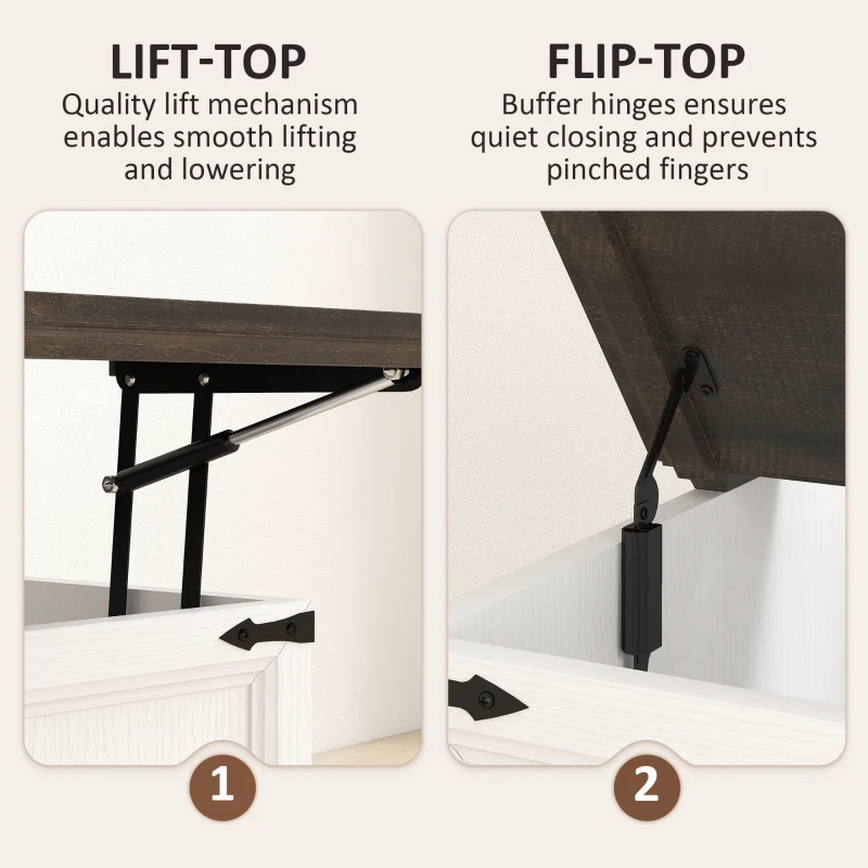 HOMCOM Lift Top Coffee Table with Charging Station, Square Farmhouse Center Table with Hidden Storage, White Wood Grain