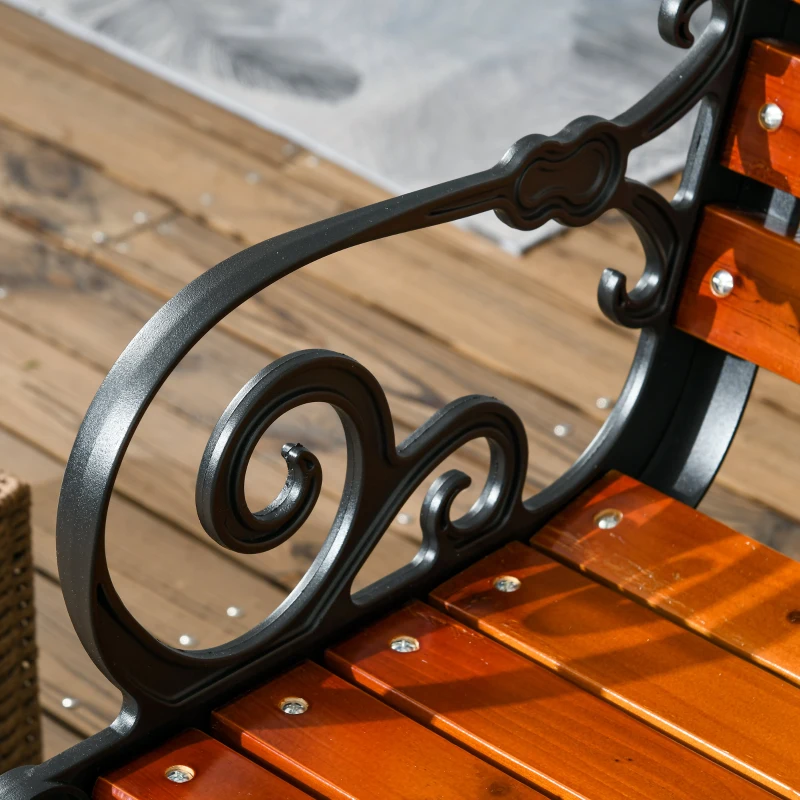 Outsunny 47 Inch Outdoor Garden Bench, Patio Loveseat with Unique Armrests, Slatted Seat Back, 528 lbs. Capacity, Teak Colour